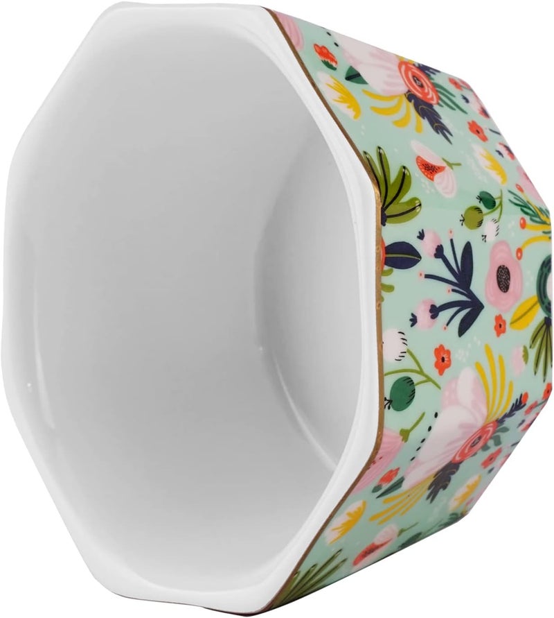 LEAZUL Ceramic Paper Clip Holder With Gold Line Geometric Floral Paper Clip Dispenser for Desk Cute Paper Clip Organizer Office Binder Clip Holder Gift for Office Mint Flowers - Image 4